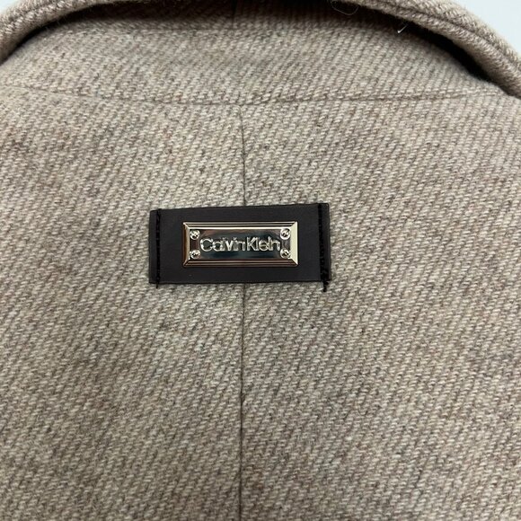 Calvin Klein Wool Blend Belted Trench Coat XXS Oatmeal Tan Single Button - Picture 8 of 14